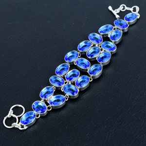 Bracelet de pierres précieuses en argent sterling 925 fait à la main réglable bijoux de mode pour femmes cadeau bleu saphir Style mignon - Product Image 3