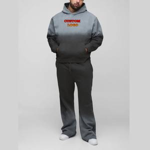 Ensemble de survêtement pour homme style ample motif dégradé 2026, motif gaufré personnalisé, sweat à capuche à manches régulières et cordon de serrage, tenue d'entraînement sobre - Product Image 4