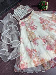 Vente chaude Designer Haute Longue Robe Anarkali pour les Mariages Fêtes Impression Numérique Organza Lehenga Choli Fantaisie Occasions Spéciales - Product Image 5