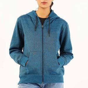 Sudadera con capucha corta con cremallera de mezcla de algodón 2025 para mujer, chaqueta de invierno de punto con logotipo frontal y bolsillo con capucha - Product Image 2