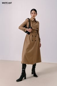 High-fashion Camel Color Long Coat <b>for</b> <b>Women</b> SERENA A-LINE COATS Linen 12% Rayon 66% Nylon 22% Ladies Clothes Made in Vietnam - Product Image 3