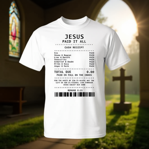Maglietta Jesus Paid IT All Christian con design sul retro, prodotto promozionale - Product Image 3