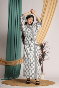Style bohème indien imprimé fleuri coton Long Kimono femmes confortable Boho peignoir maillots de bain couverture Ups Robe Robe coton - Product Image 6