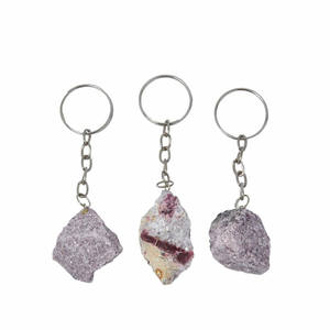 คุณภาพสูงธรรมชาติหิน lepidolite พวงกุญแจรักษาคริสตัลอัญมณีสีทอง - Product Image 2