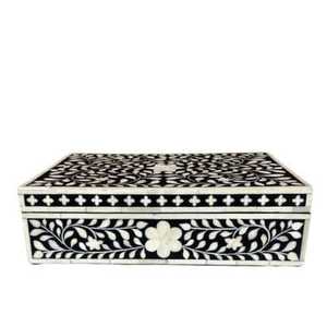 กล่องทิชชู่สีดำสีขาวสุดหรูกล่องกระดาษทิชชู่สำหรับตกแต่งทำจากไม้ทรงสี่เหลี่ยมผืนผ้าทันสมัยทนทานสำหรับเป็นของขวัญเครื่องประดับในบ้าน - Product Image 5