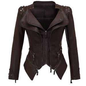 Chaqueta de cuero para mujer hecha a medida de alta calidad, tela suave transpirable con decoración de cadena para invierno, venta al por mayor de fábrica - Product Image 1