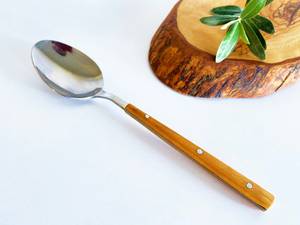 Bambú de acero inoxidable de último diseño con mango de madera Cubiertos Cuchara y tenedor Cubiertos de metal con espejo con alta calidad 2025 - Product Image 4