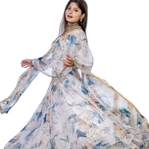 ชุดกระโปรงยาวผ้าออแกนซ่าแท็บลีผ้าไหมพิมพ์ลายดิจิตอลแขนยาว3/4 - Product Image 1