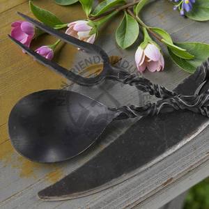 Juego de Cubiertos de Plata Forjados a Mano, Estilo Medieval, para Comedor, Cocina, Camping, Barbacoa, Cuchillo y Tenedor - Product Image 3