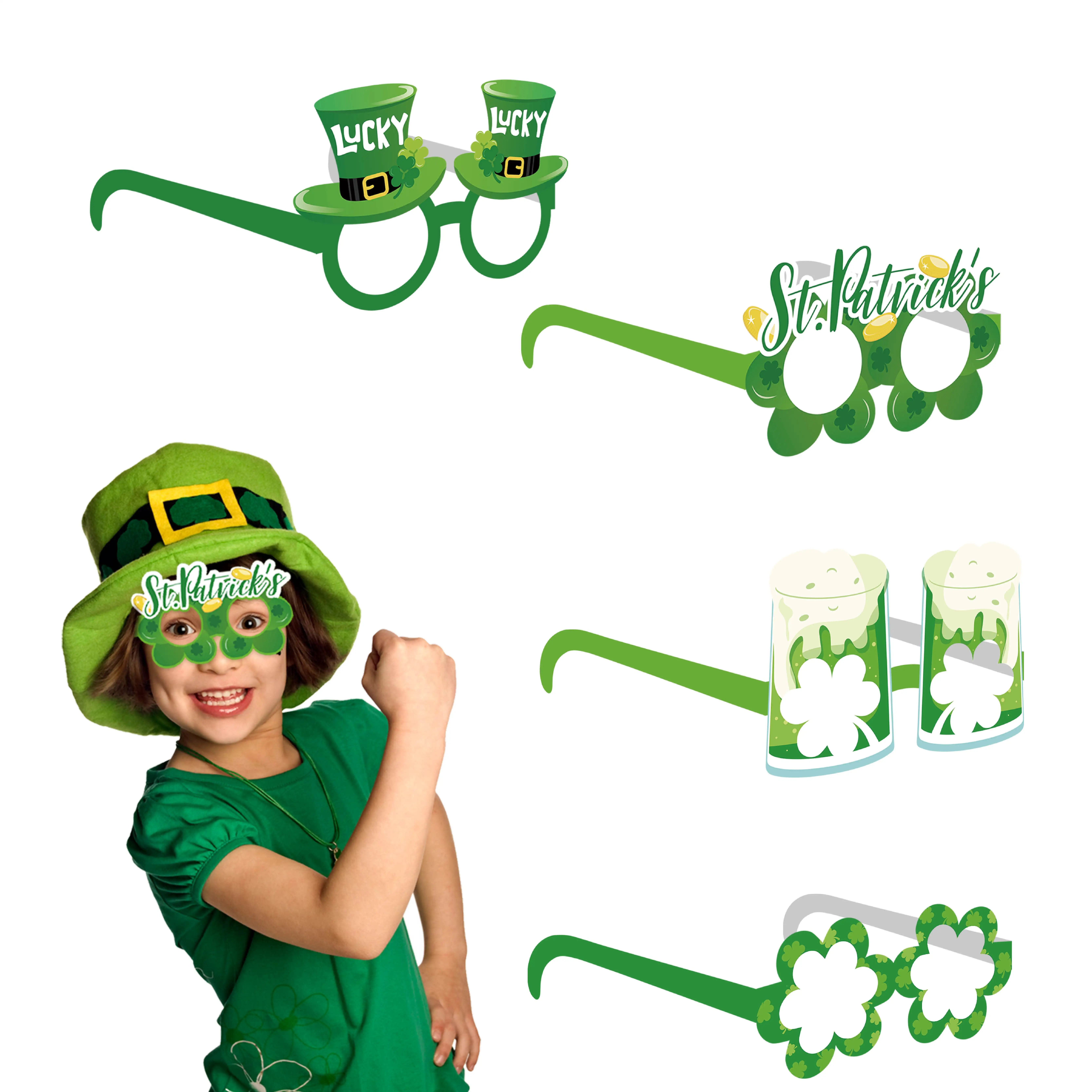 St Patricks Day Decorations Party Glasses Shamrocks Paper Decorations Green Party Decorations Supplier