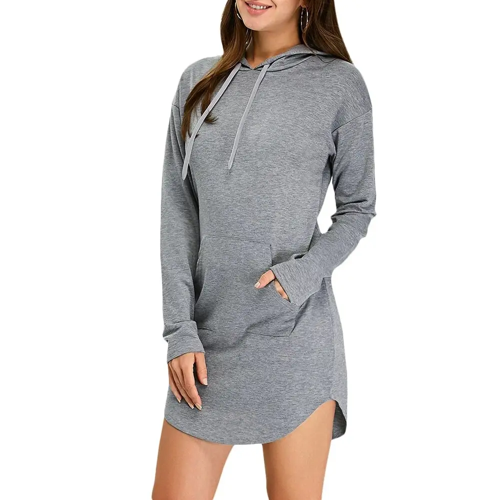 Women Loose Hoodies Dress Long Sleeves Pocket Solid Casual Sweatshirt Hoody Dresses loose solid long women's hoodies