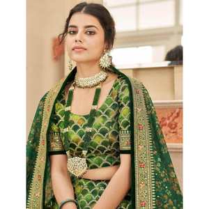 Lehenga Choli en soie artificielle pour fiançailles avec des paillettes vertes inhabituelles, robes de bal - Product Image 5