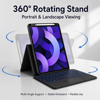 Funda con Teclado Magnético Desmontable de 360 Grados, Touchpad Inalámbrico Retroiluminado, Soporte para Tableta con Soporte para Stylus y Base Multiángulo