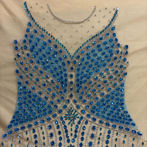 Tela de Vestido con Cuentas de Cristal Azul de Lujo, Corte en A, Decoración de Diamantes 3D, Cintura Imperio - Product Image 1