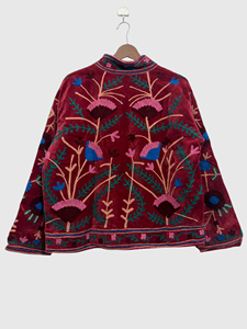 Veste en velours brodée à la main avec des motifs floraux, manches longues, col mandarin, taille plus, vêtements d'automne pour femmes - Product Image 3