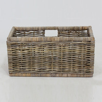 Panier de rangement large en rotin pour bibliothèque, gris naturel, design flexible