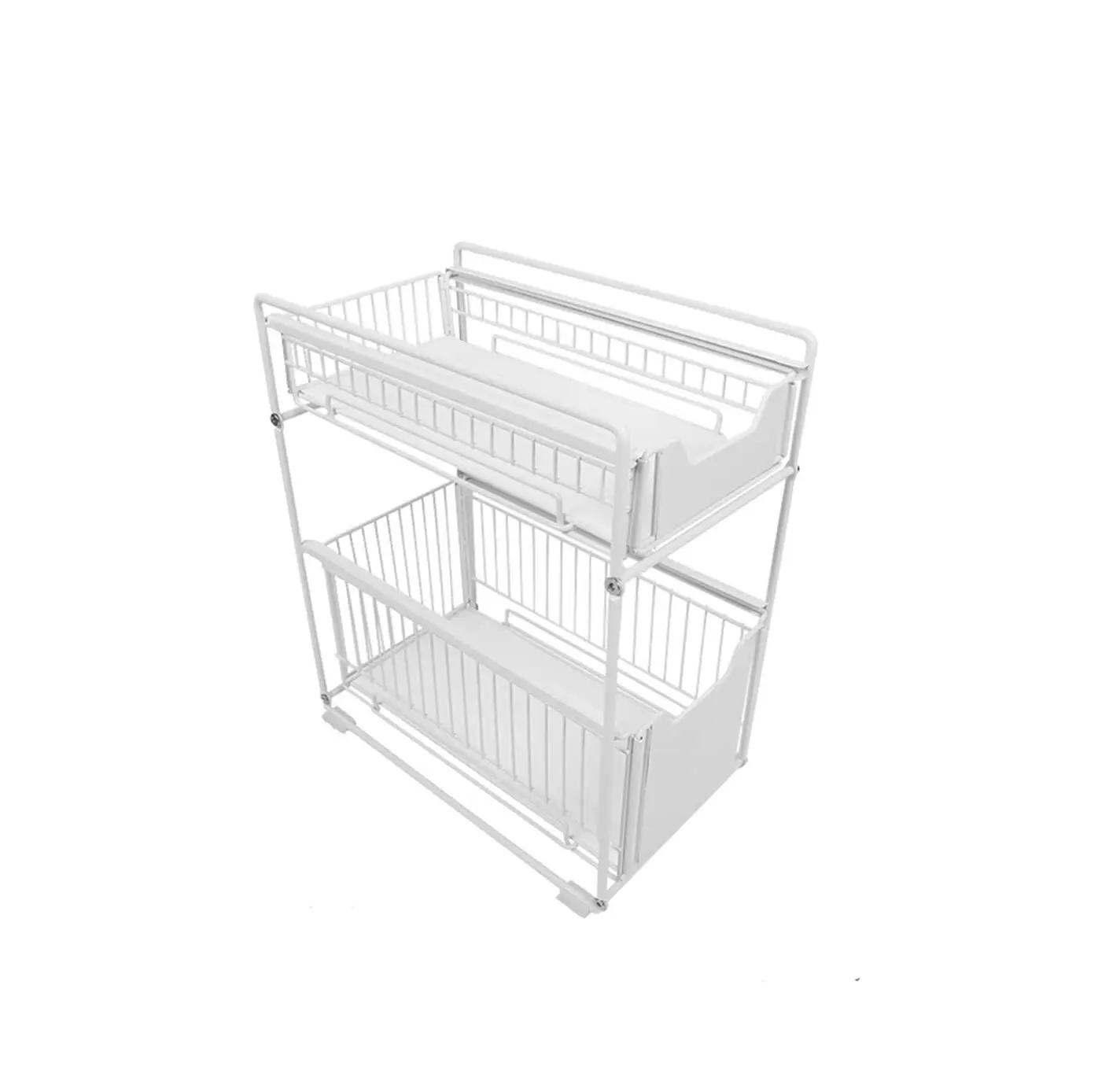 Stainless Steel 2 Tier Sliding Cabinet Basket Kitchenware Utensils Organizer Kitchen Drawer White