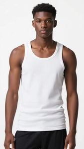 Débardeur de sport en maille côtelée 100% coton pour homme avec logo brodé OEM pour les séances d'entraînement en salle de sport - Product Image 6