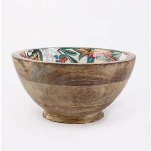 Bol de service en bois d'acacia de qualité supérieure Design imprimé en émail fait à la main indien fini naturel pour la cuisine polyvalente et l'utilisation de mariage - Product Image 4