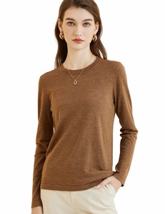 Camiseta de Mujer 100% Lana Merino, Moda Otoño Invierno, Cuello Redondo, Manga Larga, Tejido Suave, Capa Base - Product Image 5