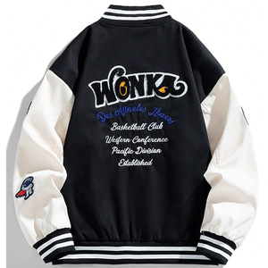 เสื้อแจ็กเก็ตทีมเบสบอลวิทยาลัยสีดำขาวสีตัดกันพร้อมโลโก้พิมพ์ลายสำหรับผู้ใหญ่เสื้อแจ็กเก็ตมีตัวแทนจากอุตสาหกรรมที่น่าตื่นตาตื่นใจ - Product Image 2