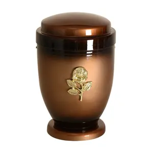 Metal Cremation Urn with Pedestal Bronze Flower Funeral Decorative Metal Human Ashes Storage Urn for Sale