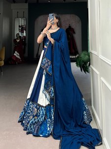 New Designer Traditional Pure Rayon Lehenga Choli Heavy Plain Printed Paper Mirror Work Lace <b>Gota</b> Patti for Diwali Wedding Wear - Product Image 3