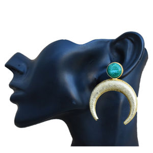 Tendance nouvelle arrivée à la main nouvelle dernière conception plaqué or mat hoop pierre stud earing pour filles et femmes - Product Image 1