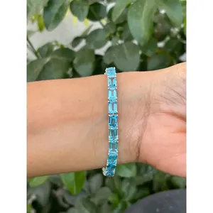 สร้อยข้อมือเทนนิสเงินแท้ 925 ประดับบลูโทแพซ เครื่องประดับแฟชั่น - Product Image 3