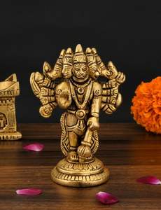 ตุ๊กตาฮานูแมน panchmukhi ทองเหลืองทำด้วยมือไม้มะฮอกกานีแข็งและขัดมัน - Product Image 5