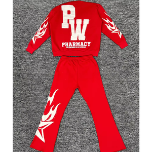 Ensemble de survêtement de qualité supérieure, broderie usée, survêtement 100% coton, sweat-shirt à capuche et pantalon empilé, dernier design - Product Image 3