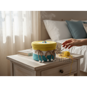 Cesta de Algodón Tejido Multicolor de 8x6 Pulgadas con Tapa de Diseño de Lazo, Organizador de Almacenamiento para Sala de Estar, Bolsa de Regalo de Navidad - Product Image 1