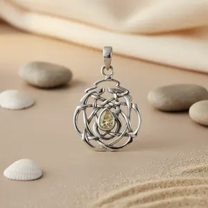 Joyería Religiosa de Plata 925 para Mujer con Colgante de Nudo Celta Hecho a Mano, Colgante con Dije de Piedra Preciosa de Oro Rosa y Ámbar - Product Image 2