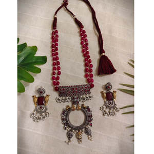 Tribal Tales Oxidized Kundan Dori Mala Necklace <b>Set</b> Fine Jewelry with Intricate Tribal Motif - Product Image 2