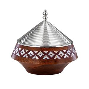 Marmite à double paroi en bois avec finition en noyer, design gravé, pour la restauration, les grandes célébrations et les ustensiles de cuisine - Product Image 1