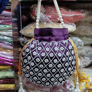 2025 Indian Embroidery Thread <b>Mirror</b> Work Potli Bag Indian Potluck Handwork Women's Handbag Potli Bag for Wholesale Purchase - Product Image 1