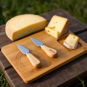 Natural Bamboo <b>Cheese</b> Board Serving <b>Set</b> with <b>Knives</b> - Product Image 3