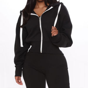 Logo personnalisé Ensemble pantalon et sweat à capuche de sport imprimé de haute qualité Survêtement pour femmes Ensemble 2 pièces Couleur unie avec fermeture éclair Costume à capuche pour femmes - Product Image 3