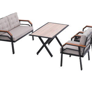 Ensemble de mobilier d'extérieur Kugu Ceyhan moderne fabriqué en Turquie, 4 pièces, structure en métal, table en bois, chaise de balcon démontable, ensemble de café, hôtel - Product Image 1