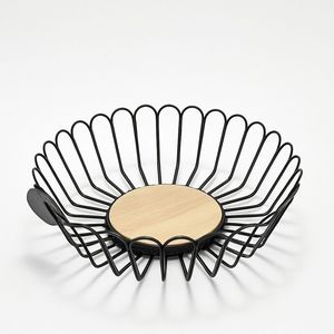 Moderno Frutero Geométrico Negro de Metal con Base de Madera para un Elegante Almacenamiento y Exhibición en la Encimera de la Cocina - Product Image 6