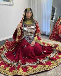 ชุดเดรสงานแต่งงานแบบอัฟกานิสถาน-ปากีสถานสำหรับผู้หญิงมาใหม่  ชุดเดรสสไตล์โบฮีเมียนวินเทจปักลายหนัก  ผลิตจากผ้าไหม - Product Image 2