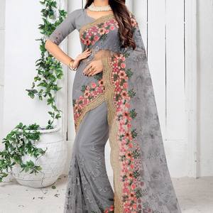 ชุดส่าหรีสำหรับปาร์ตี้งานแต่งงานป้ายแดง Vichitra ดีไซน์สวย - Product Image 6