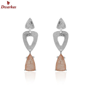 Pendiente de textura de piedra de cuarzo caramelo Doublet de Plata de Ley 925 de diseño clásico más vendido para damas y niñas - Product Image 2