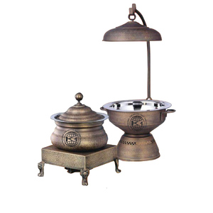 Plato de frotamiento de acero inoxidable de color dorado con un calentador de alimentos, plato de frotamiento de buffet de hotel, frotamiento de buffet elegante de acero inoxidable - Product Image 2