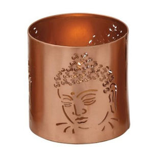 Porte-lampe votive arbre gravé en métal doré rose - Product Image 2