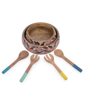 ชุดชามสลัดที่สง่างามชามไม้มะม่วงขนาดใหญ่พร้อมที่คีบสลัดพาสต้าผลไม้ที่เข้ากันเซิร์ฟเวอร์สลัด - Product Image 2