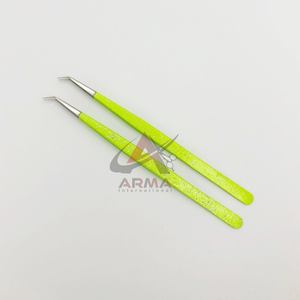 Pinzas de aislamiento de 45 grados con purpurina amarilla neón, pinzas puntiagudas para extensión de pestañas de acero inoxidable sostenible - Product Image 5