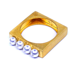 Bague classique pour femme en argent sterling 925 plaqué or, ornée de perles et de pierres précieuses, tendance - Product Image 1
