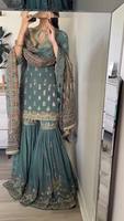 Nuevo Conjunto de Diseñador para Bodas y Fiestas Diwali: Top, Pantalón Palazzo y Dupatta con Bordado Pesado, Reversible, Antiarrugas y de Secado Rápido (Fox)