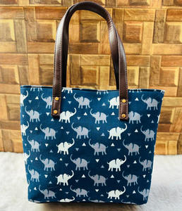 Natural Cotton Printed Cotton <b>Tote</b> With PU and Double Partition With Back <b>Zip</b> Pocket Essential for Daily Life & Professional Use - Product Image 1